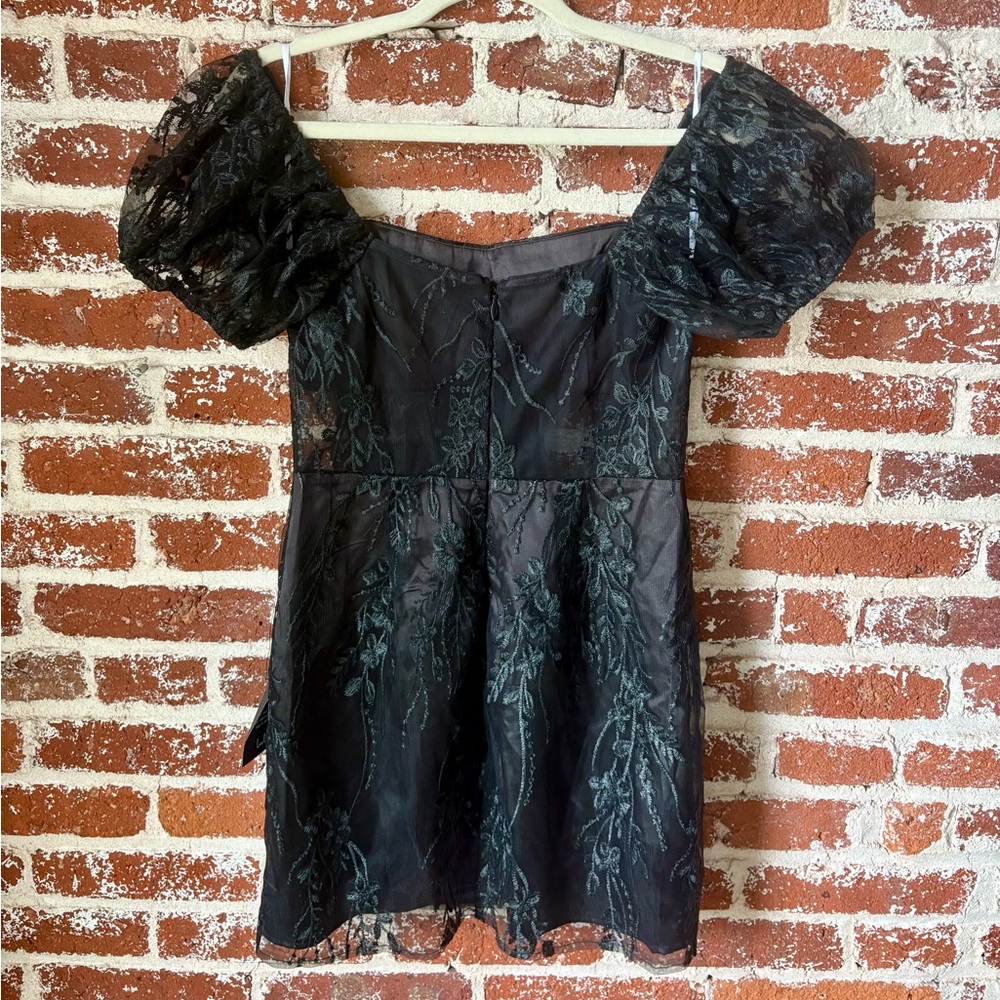 NWT Lulus Seriously Cute Black Embroidered Mesh Puff Sleeve Mini Dress - Picture 7 of 8